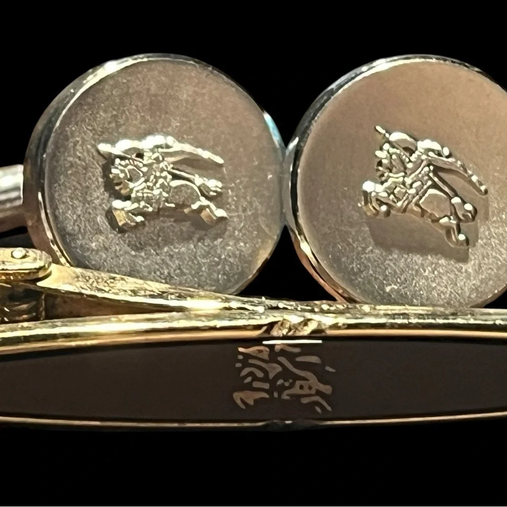 Silver Burberry Tie Clip and Cuff Links